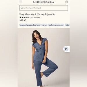 Kindred Bravely Davy Maternity & Nursing Pajama Set in Dusty Blue